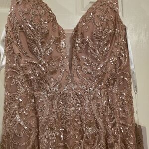 Ellie Wilde Rose Gold Embellished Prom Dress